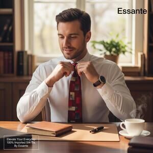 Essante 100% Imported Silk Tie with Geometric Pattern